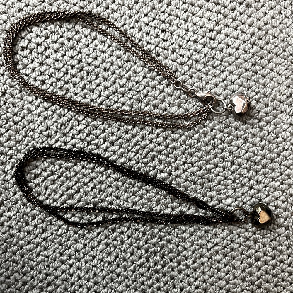 Ankle bracelet set of 2. Antique copper & bronze color with heart charm
